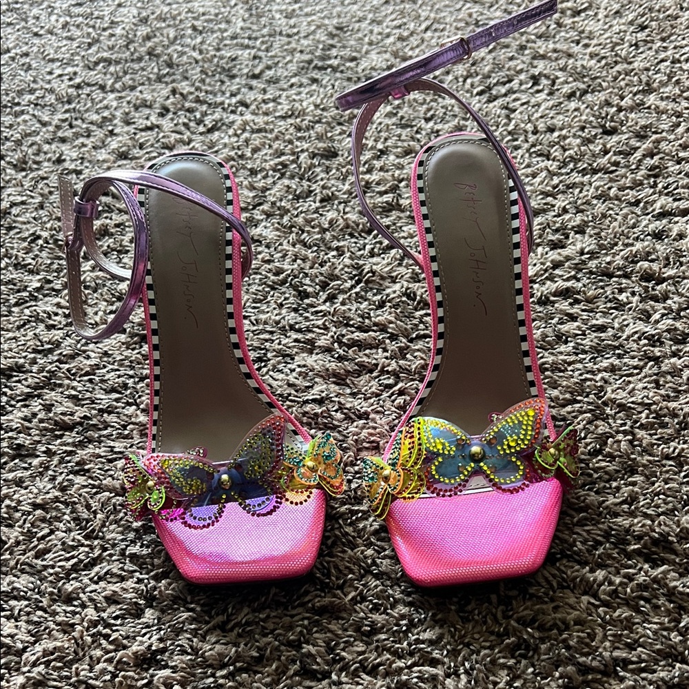 Elegant Pink Butterfly Embellished Heels
